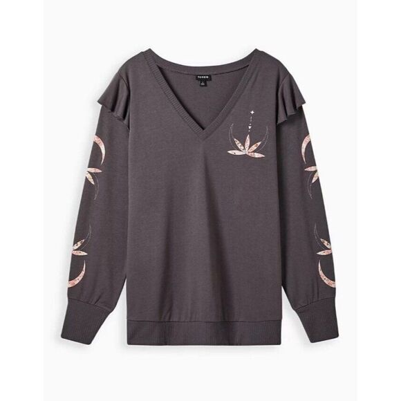 Torrid Womens Size 00 M/L Ruffle Sweatshirt Lightweight French Terry Lotus Grey - Picture 1 of 9